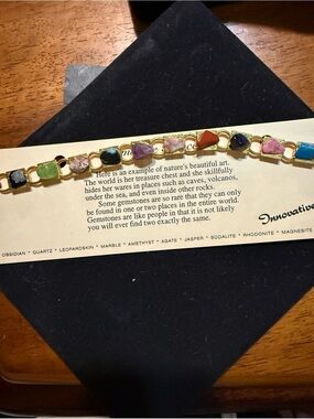 Gold Link Bracelet with Multicolor Natural Stone Charms